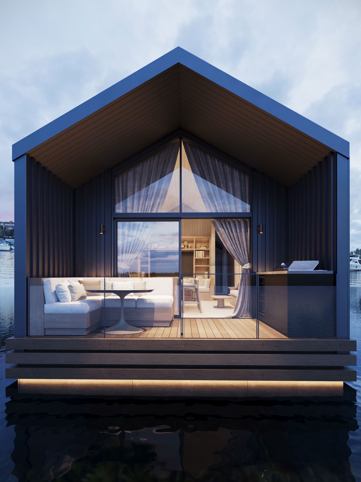 Two-bedroom marina outlook at night